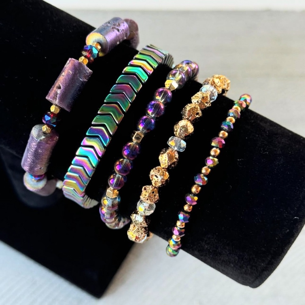Colorful Druzy Beaded Bracelet Set